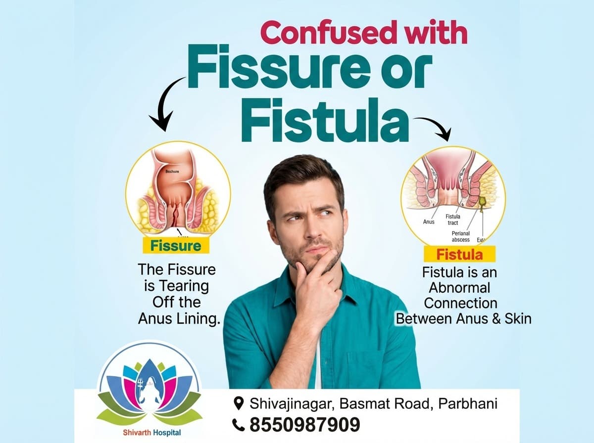 Diagram comparing an anal fissure and an anal fistula